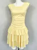 Amazon Roupas Femininas Europeias Americanas Vestido Plissado Sem Mangas com Babados Emagrecedor Versátil Cor Sólida Minissaia Francesa Atacado