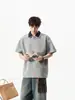 Camiseta de Manga Corta con Bloques de Color y Media Cremallera para Hombre y Mujer, Diseño Cosido a Mano Estilo Americano, Estilo Universitario de Verano