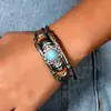 Pulsera de cuero turquesa de estilo étnico retro simple y única, unisex, joyería de moda transfronteriza europea y americana