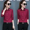 Primavera e Outono nova camisa branca feminina de manga comprida estilo coreano cor combinando xadrez profissional formal vestir macacão preto camisa de trabalho feminina