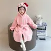 Roupão de Flanela Infantil Outono e Inverno, Toalha de Banho Espessa de Fleece Coral para Meninos e Meninas, Pijama de Casa para Bebê com Capuz