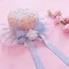 2026 Nuevo Estilo Lolita Multicolor Hecho a Mano Encaje Dulce Cinta Larga Sombrero de Paja Copa Plana Parasol Estilo Chica Suave Hecho a Mano