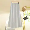 Falda larga de satén de acetato con detalles de pedrería para mujer, nuevo estilo de verano, de cintura alta, adelgazante, con caída, línea A, ajustada al cuerpo