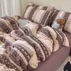 Juego de ropa de cama retro de dibujos animados de cuatro piezas de algodón puro cepillado, ropa de cama 100% algodón, funda de edredón, juego de tres piezas para dormitorio individual con sábana bajera