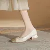 Jin Gang CG3017 Zapatos de Mujer Mary Jane de Tacón Grueso 2024 Nuevos Zapatos de Cuero para Primavera y Otoño Zapatos de Tacón Bajo Zapatos Bajos de Boca Única para Mujer