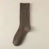 Meias de Lã Femininas Outono e Inverno Cor Sólida Listras Verticais Lã Espessada Quente Meia de Cano Médio Moda Versátil Meias Zhuji Atacado