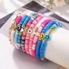Moda coreana novo pulseira de linha elástica multicamadas argila macia rosto sorridente adorável conjunto pulseira de pérola artesanal retrô para mulheres