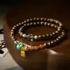 Pulseiras Atacado Artesanais de Seda Dourada Amarela Agarwood, Contas de Oração Budistas, Pulseiras Qinan, Joias de Estilo Étnico