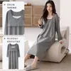 Venta Caliente Bata de Noche de Algodón Tencel para Mujer, Manga Larga con Sujetador Incorporado, Nuevo Estilo Primavera y Otoño, Sencilla, Holgada, Cómoda Pijama, Ropa de Casa