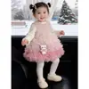 Vestido de Menina Inverno Novo Estilo Vestido Princesa Infantil Vestido Bebê de Um Ano Outono e Inverno Forrado com Lã Saia de Malha de Aniversário