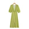 Vestido de Cintura com Gola V de Manga Curta, Slim Fit, Novo para o Início da Primavera de 2023, Mais Fácil de Combinar, Estampa Floral Francesa, Temperamento, Atacado