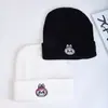 Gorro de Lana Azul de Dibujos Animados de Moda, Gorro de Punto para Otoño e Invierno, Gorro Negro Cálido Bordado para Estudiantes, Unisex