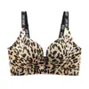 Sutiã sem fio fino com estampa de leopardo para mulheres, push-up, anti-queda, faz os seios grandes parecerem menores, cobertura total, sem costura, lingerie plus size