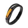 Pulsera Multicapa de Cuero Hecha a Mano Transfronteriza para Hombre Estilo Europeo y Americano Hebilla de Acero Inoxidable Vintage Pulsera de Piedra Ojo de Tigre
