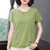 Camiseta de Manga Curta para Mulheres, Nova Moda Verão 2026, Blusa Bordada Estilosa que Reduz a Aparência da Idade para Mulheres de Meia-Idade e Idosas