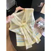 Cárdigan de Punto Retro a Rayas y Bloques de Color con Cuello, Estilo Coreano Perezoso y Relajado para Mujer, Nuevo Chaleco sin Mangas de Verano