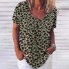 Camiseta nueva de fábrica directa para dama con cuello en V, verano, manga corta, top para hombre, estampado 3D, cuello redondo, casual, patrón de leopardo