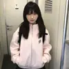 Moletom Cardigan com Capuz Estilo Coreano Doce Redutor de Idade para Mulheres no Outono e Inverno Forrado com Lã Quente e Versátil Zíper Alto Jaqueta de Marca Tendência