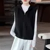 Colete Cardigan de Tricô com Capuz 100% Lã Novo Outono/Inverno 2026 para Mulheres, Colete Camada Liso sem Mangas