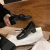 Zapatos Mary Jane acolchados de estilo francés inspirados en Chanel para mujer con plataforma oculta, Nuevo modelo Primavera 2026, Tacón grueso, Lazo, Zapatos de un solo color de boca poco profunda