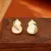 Brincos de Concha Natural com Zircônia Estilo Chinês Cabaça Bênção Brincos Festivos Joias Femininas de Alta Qualidade Novo Estilo Chinês
