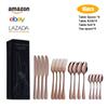 Juego de cuchillos, tenedores y cucharas de acero inoxidable de Amazon, 16 piezas, chapado en oro, color negro, caja de regalo occidental, juego de vajilla de 24 piezas