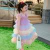 Vestido Nuevo para Niñas 2026 Verano Nuevo Estilo Coreano para Niños Vestido de Tul Colorido tipo Pastel Vestido Elegante sin Mangas para Niñas