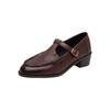 Zapatos Mary Jane de piel suave estilo preppy para mujer, nuevos zapatos de otoño con punta redonda desgastada, tacón medio grueso y tira en T para mujer