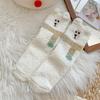 Meias de Coral Fleece, Cachecol de Desenho Animado, Meias de Chão de Urso, Bordado 3D de Orelha, Meias de Cano Médio, Meias de Dormir, Fleece Quente