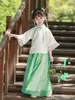 Hanfu para Niñas Estilo Nuevo 2025 Verano Delgado Estilo Antiguo Súper Hada Infantil Cara de Caballo Estilo Ming Azul Dos Piezas para Primavera y Otoño
