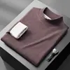 Camiseta interior de cuello semi-alto de terciopelo de doble cara de peso pesado de seda de morera para hombre, camiseta de manga larga cálida de otoño e invierno para hombre