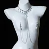 Cadena de Cuello Sexy con Borlas de Pedrería Cadena Corporal, Moda Estilo Europeo y Americano, Cadena para el Pecho sin Perforación, Pinza para el Pecho, Cristal Blanco