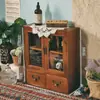 Armário de exposição de madeira maciça nórdica vintage com duas portas de madeira, armário de armazenamento de artigos diversos e cosméticos, caixa de armazenamento de mesa com gaveta