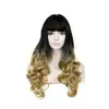 Peluca completa europea y americana transfronteriza para mujer, color degradado, ondas grandes, con flequillo, cabello largo rizado, set de peluca completa, disponible para venta al por mayor