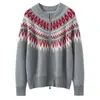 Cárdigan de cachemira jacquard Fair Isle cálido y engrosado con cremallera, suéter de capa base de bloque de color con cuello redondo para mujer, nuevo estilo Otoño Invierno