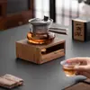 Estufa Cuadrada Calentador de Té de Madera de Nogal, Estufa para Té de Flores Calentada con Vela, Estufa para Calentar y Tostar Té, Estufa de Té para la Salud del Hogar