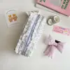 Estojo Floral de Renda Coreana para Mulheres Portátil Grande Capacidade Novo de Alta Aparência Caixa de Material Escolar para Estudantes Bolsa de Armazenamento para Lápis
