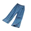 Calças Antimosquito Femininas Verão Finas Jeans Seda Gelada Meninas Pequenas e Médias Casuais Imitação de Jeans Boca de Sino Calças de Roupa Externa