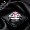 Anel Xuping oval geométrico cor de ovo de pombo rosa, liga de cobre banhada a branco, anel elegante de luxo leve, joias femininas atacado