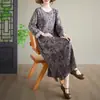Vestido largo de manga larga con estampado de estilo artístico nuevo para primavera y otoño de 2026, cuello redondo, talla grande para mujer, algodón puro, vestido largo