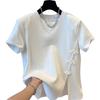 Camiseta de Manga Corta con Botones para Mujer Verano 2025 Talla Grande Asimétrica Chinoiserie Empalmada Bajo con Abertura Top