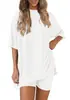 Conjunto de Duas Peças Moda Casual Verão/Primavera Europeu e Americano Transfronteiriço Amazon Novo Cor Sólida Gola Redonda Manga Curta