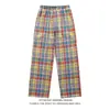Pantalones Casuales de Cuadros de Pierna Ancha con Cordón Estilo Retro Americano Kuajing para Hombres y Mujeres, Pantalones Deportivos Originales Nuevos de Cuadros de Otoño