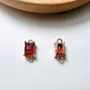 DIY acessórios de jóias atacado cobre pendurado cristal geométrico quadrado vermelho banhado a cobre zircão embutimento pequeno pingente