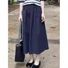 Saia Retro Azul Marinho para Mulheres, Verão, Cintura Alta, Emagrecimento, Elegante, Casual, Versátil, Resistente a Amassados, Saia Evasê para Trabalho, Saia Evasê