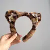 Haiyue Nuevo Terciopelo Dorado Estampado de Leopardo Orejas de Gato Lindas Diadema Cara Dulce Lavado de Cabello Pasador Diadema Linda Accesorios para la Cabeza