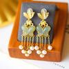 Aretes de Mariposa de Oro Antiguo Hetian Natural para Mujer, Estilo Largo con Borla Vintage, Regalo para Esposa Joyería