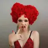 Peluca de Reina de Corazones Alicia en el País de las Maravillas Cos Anime Tocado Completo Halloween Cosplay Accesorios para el Cabello