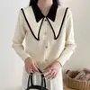 Suéter de punto de hilo de núcleo estilo coreano, moda casual, cuello de muñeca, manga larga para mujer, adelgazante y elegante, top básico versátil para otoño e invierno