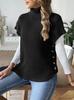 Colete Feminino Primavera e Outono Novo Roupa Europeia e Americana Transfronteiriça Gola Alta Casual Suéter Pulôver Colete Botão Top Decorativo